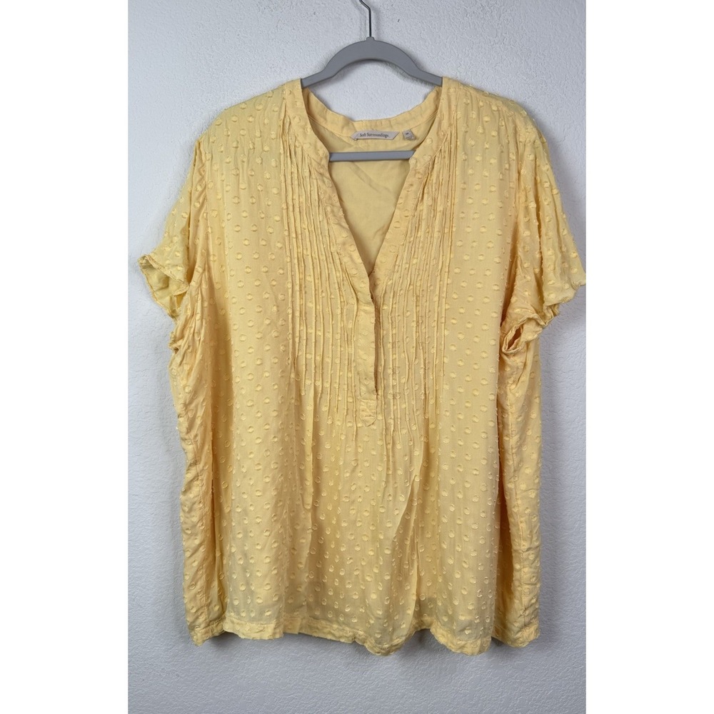 Soft Surroundings 3X Swiss Dot‎ Pintuck Tunic Top Boho Butter Yellow Relaxed Fit